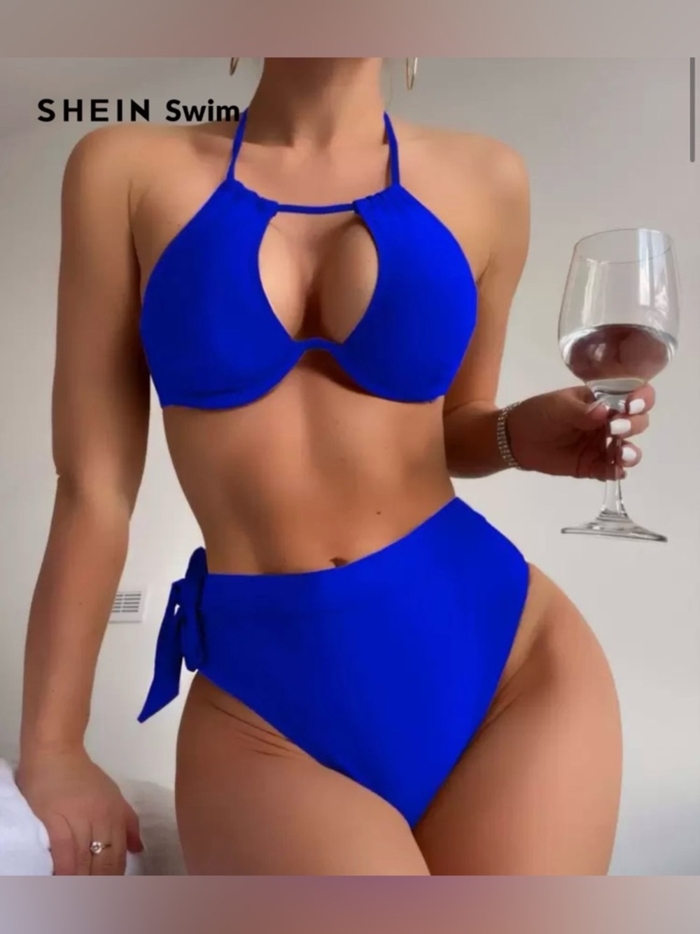 Swim Royal Blue Cutout Halter High-Waist Bikini